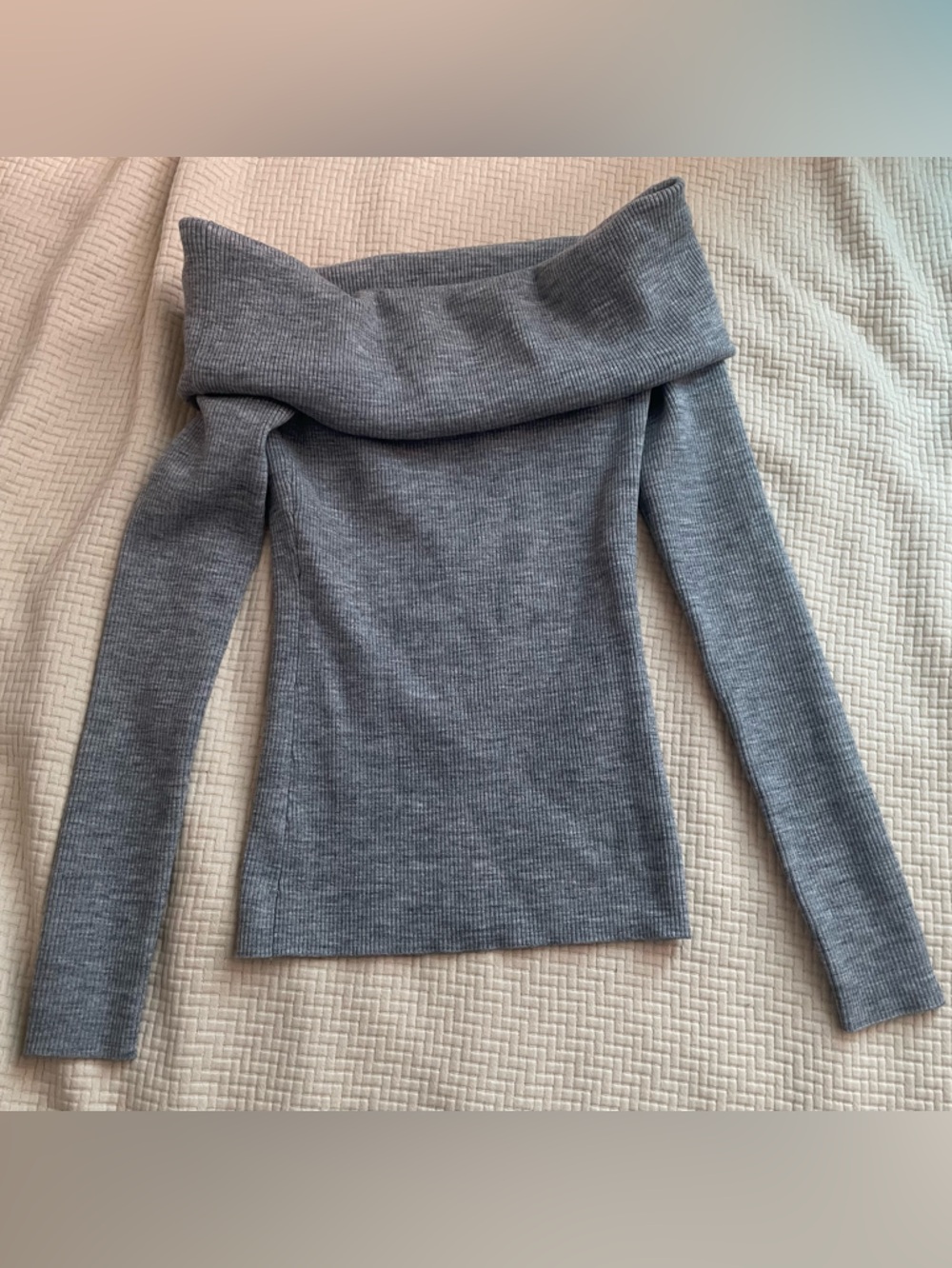 Wilfred Heather Gray Ribbed Off-Shoulder Knit Top